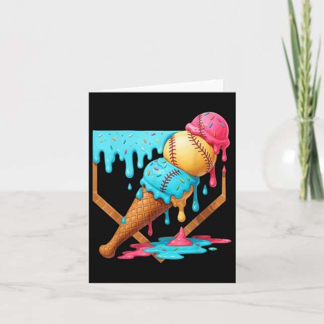 Baseball Ice Cream Dripping Funny Baseball Manar K Kort (Framsida)