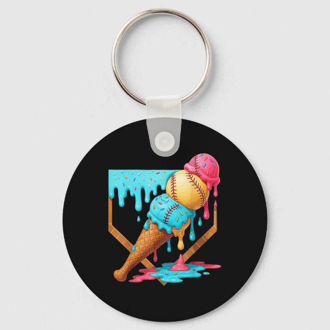 Baseball Ice Cream Dripping Funny Baseball Manar K Nyckelring (Framsida)
