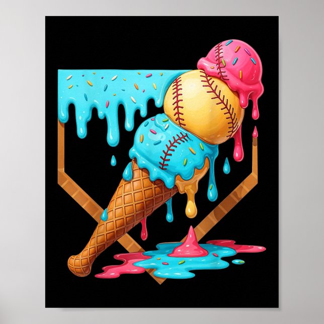 Baseball Ice Cream Dripping Funny Baseball Manar K Poster (Framsidan)