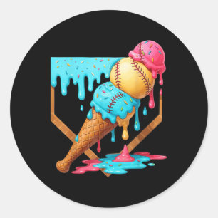 Baseball Ice Cream Dripping Funny Baseball Manar K Runt Klistermärke