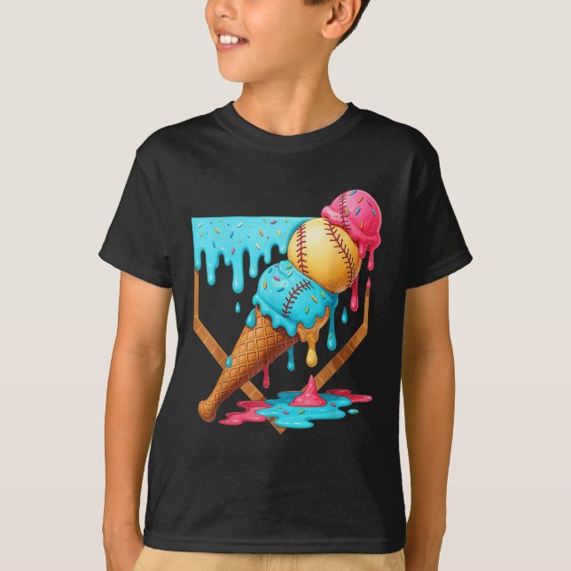 Baseball Ice Cream Dripping Funny Baseball Manar K T Shirt (Framsida)