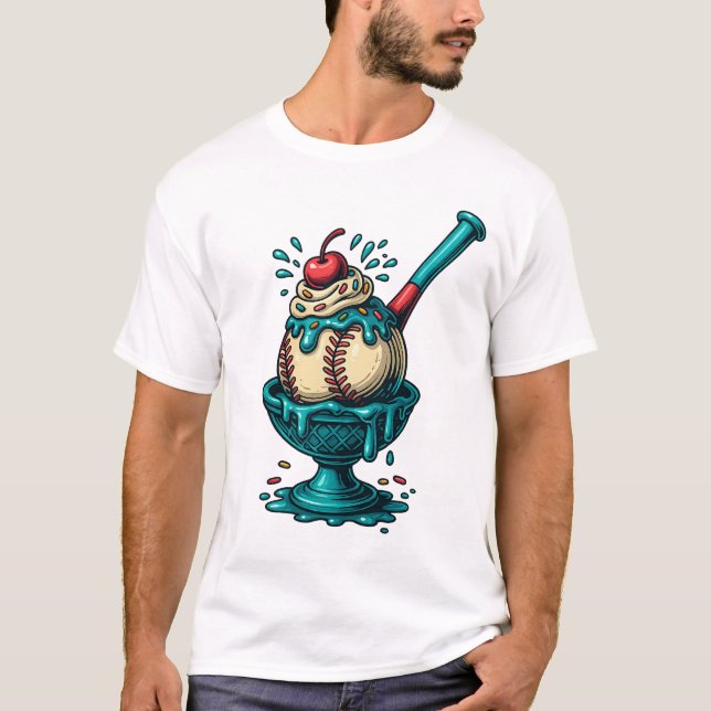 Baseball Ice Cream Sundae Funny sportdesign T Shirt (Framsida)