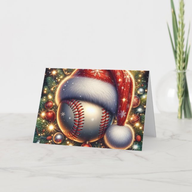 Baseball in Santa Hat Christmas Helgkort (Framsida)