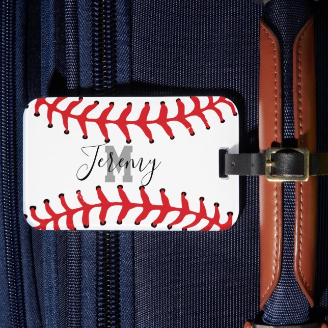 Baseball Initial & Namn Luggage Tag Bagagebricka (Framsida Insitu 4)