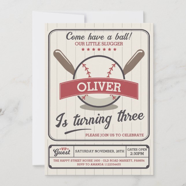 Baseball Invitation for Birthday Party Slugger Inbjudningar (Framsida)