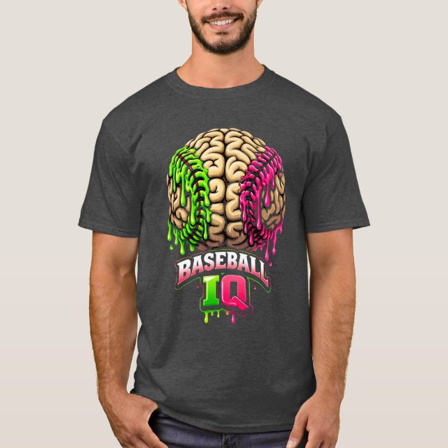 Baseball IQ Brain Drip Art T Shirt (Framsida)