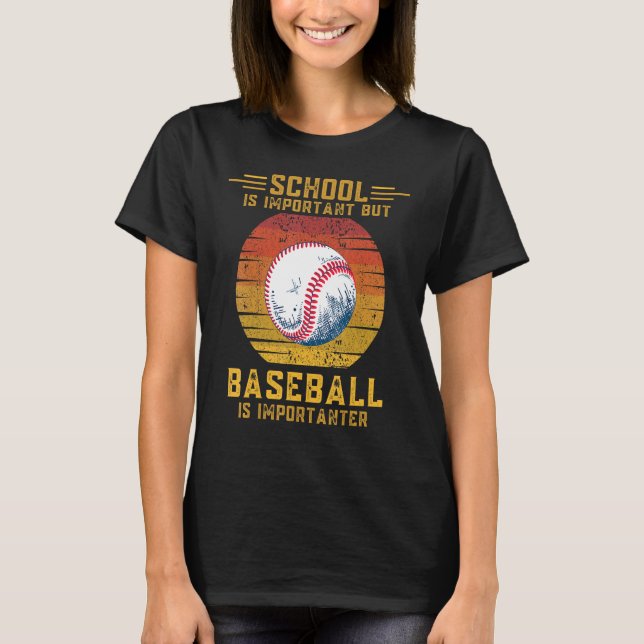 Baseball Is Importanter Than School Sunset Retro S T Shirt (Framsida)
