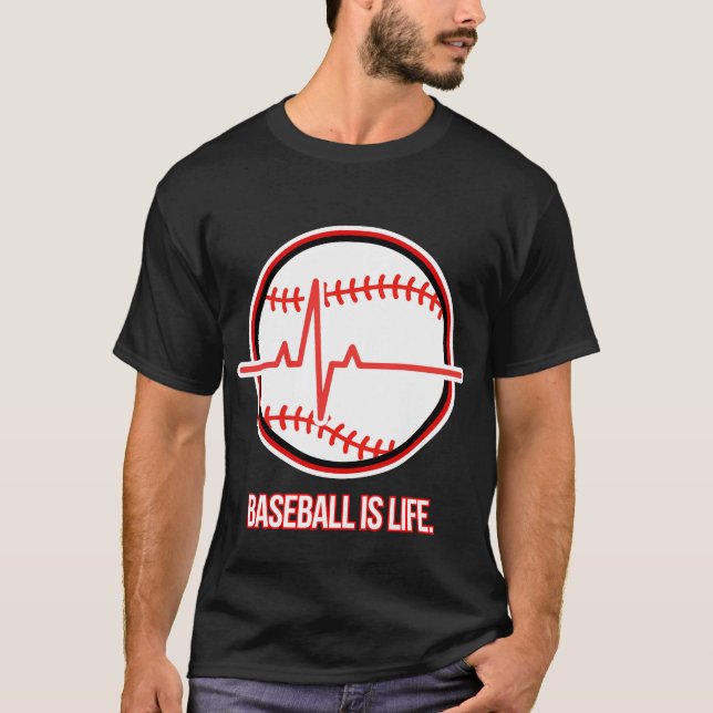 Baseball is Life Heartbeat Pulse Graphic T Shirt (Framsida)