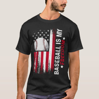 Baseball Is My Freedom American Sports Flag retro T Shirt