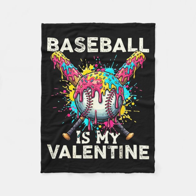 Baseball Is My Valentine Ice Cream Drip Crossed Ba Fleecefilt (Framsidan)