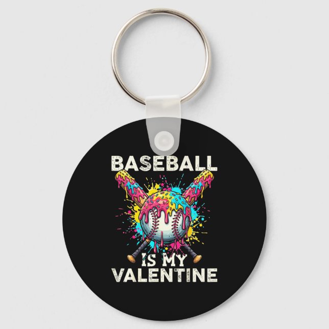 Baseball Is My Valentine Ice Cream Drip Crossed Ba Nyckelring (Framsida)