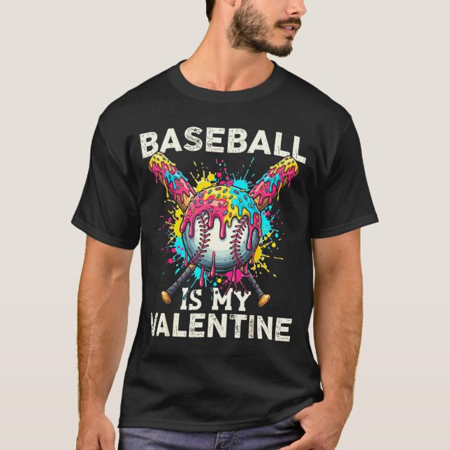 Baseball Is My Valentine Ice Cream Drip Crossed Ba T Shirt (Framsida)