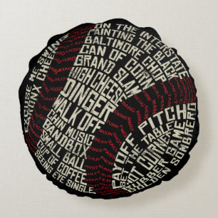 Baseball Jargon Slang Typography Round Pillow Rund Kudde