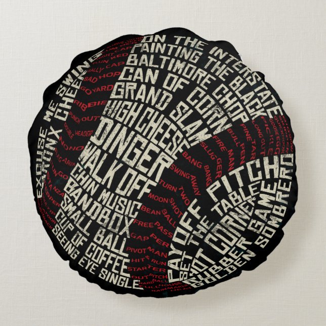 Baseball Jargon Slang Typography Round Pillow Rund Kudde (Baksidan)