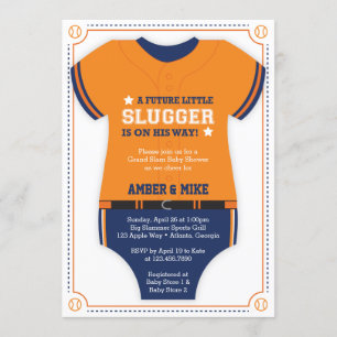 Baseball Jersey Baby Shower, Blue, Orange Inbjudningar