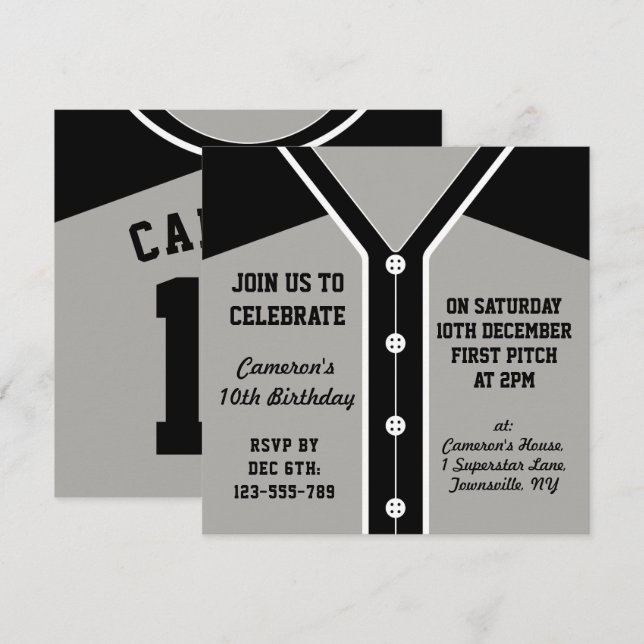 Baseball Jersey Thned Party Inbjudningskort-mall Inbjudningar (Fram/baksida)