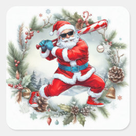 Baseball jul med Jultomten Fyrkantigt Klistermärke