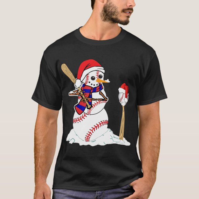 Baseball jul Snögubbe som spelar baskiska T-Shir T Shirt (Framsida)