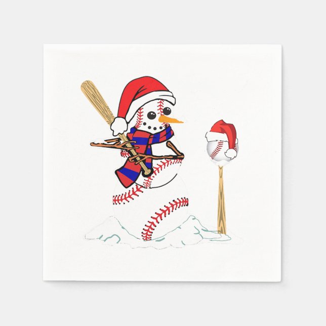 Baseball jul Snögubbe spelar baskiska Pappersservett (Framsidan)