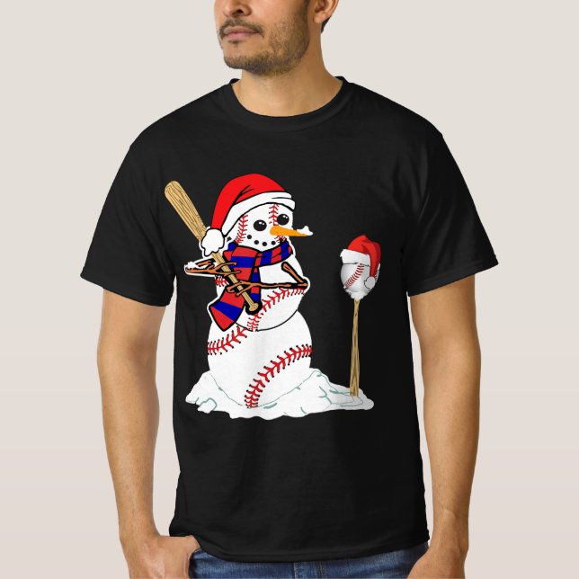 Baseball jul Snögubbe spelar baskiska T Shirt (Framsida)