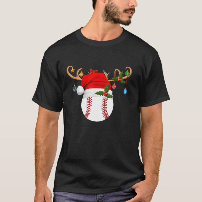 Baseball Julafton Reindeer Santa Hat baseball Chri T Shirt (Framsida)