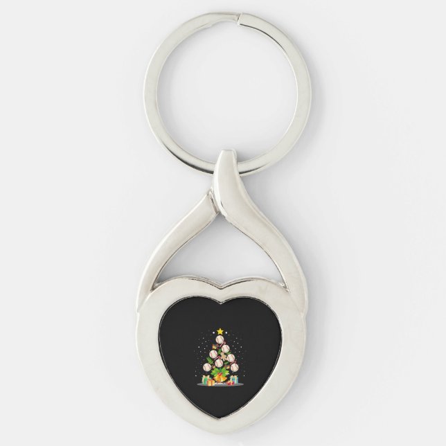 baseball julgran twisted heart silverfärgad nyckelring (Framsidan)