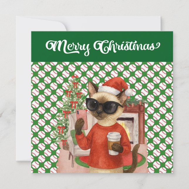Baseball-jultema för Cat Lovers Julkort (Framsida)