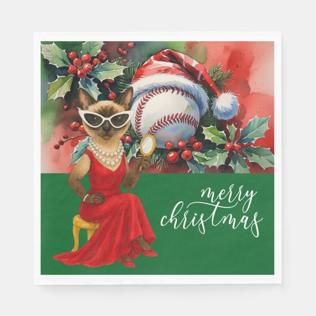 Baseball-jultema för Cat Lovers Pappersservett (Framsidan)