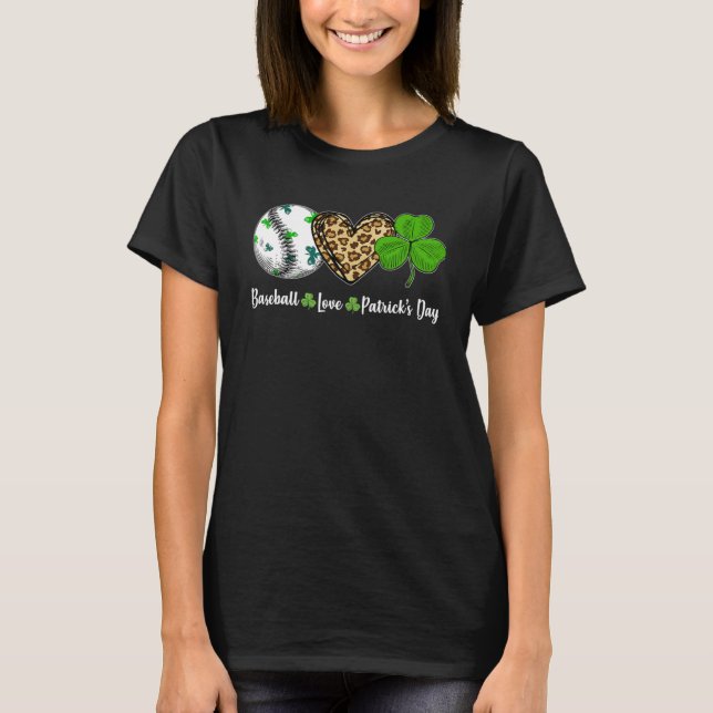Baseball Kärlek Leopard Heart Shamrock St Patricks T Shirt (Framsida)