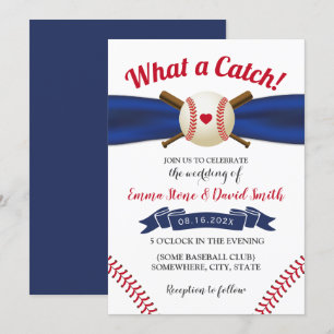 Baseball Kärlek Navy Ribbon Sports Bröllop Inbjudningar