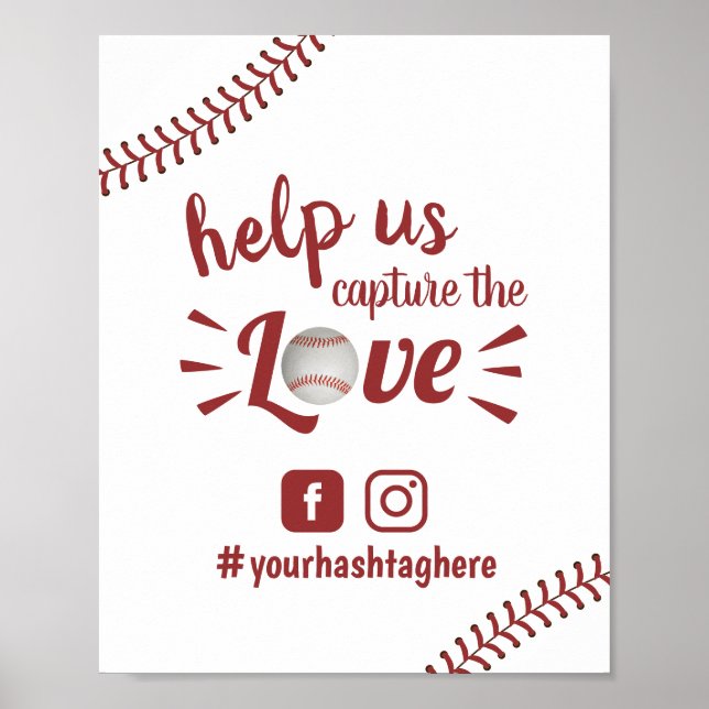 Baseball Kärlek Sports Bröllop Social Media Hashta Poster (Framsidan)