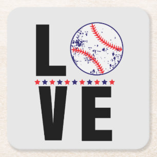 Baseball Kärlek Typography Underlägg Papper Kvadrat