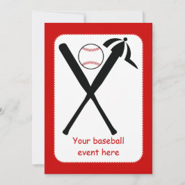 Baseball korsade fladdermöss och lock, svart, röd  inbjudningar
