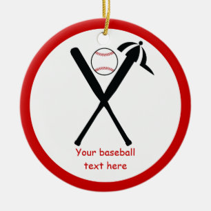 Baseball korsade fladdermöss och lock, svart, röd julgransprydnad keramik