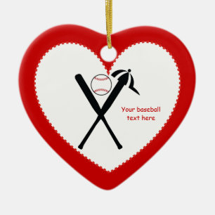 Baseball korsade fladdermöss och lock, svart, röd julgransprydnad keramik