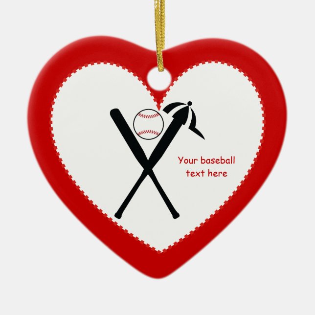 Baseball korsade fladdermöss och lock, svart, röd  julgransprydnad keramik (Framsidan)