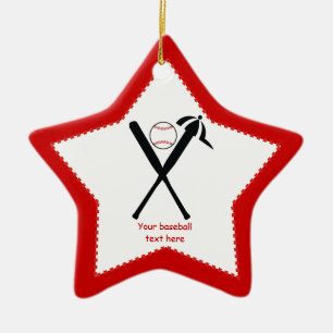 Baseball korsade fladdermöss och lock, svart, röd julgransprydnad keramik