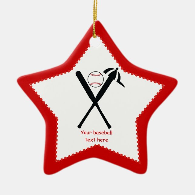 Baseball korsade fladdermöss och lock, svart, röd  julgransprydnad keramik (Framsidan)