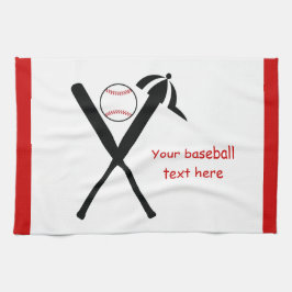 Baseball korsade fladdermöss och lock, svart, röd  kökshandduk