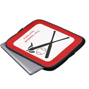 Baseball korsade fladdermöss och lock, svart, röd laptop sleeve