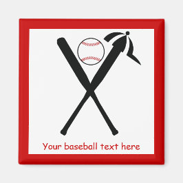 Baseball korsade fladdermöss och lock, svart, röd  magnet