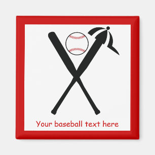 Baseball korsade fladdermöss och lock, svart, röd magnet