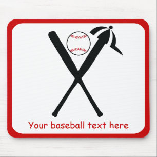 Baseball korsade fladdermöss och lock, svart, röd musmatta