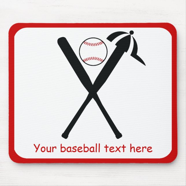 Baseball korsade fladdermöss och lock, svart, röd  musmatta (Framsidan)