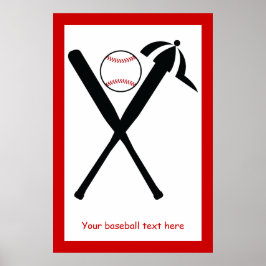 Baseball korsade fladdermöss och lock, svart, röd  poster