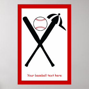 Baseball korsade fladdermöss och lock, svart, röd poster