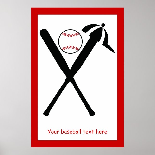 Baseball korsade fladdermöss och lock, svart, röd  poster (Framsidan)