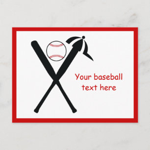 Baseball korsade fladdermöss och lock, svart, röd vykort
