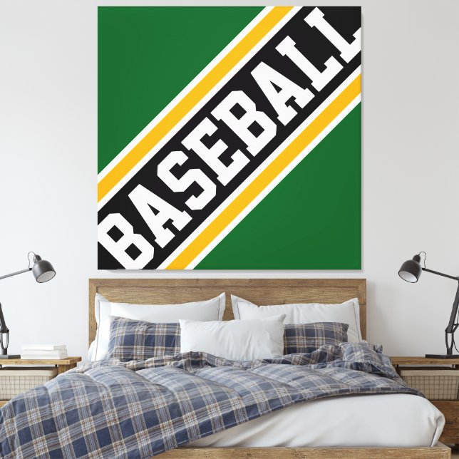 BASEBALL Kul Dynamisk Grön Svart Orange Ränder Canvastryck (Insitu (sovrum))