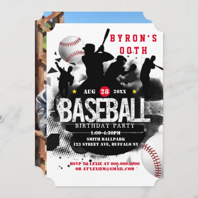 Baseball Lägg till bild Födelsedagsfest (Fram/baksida)